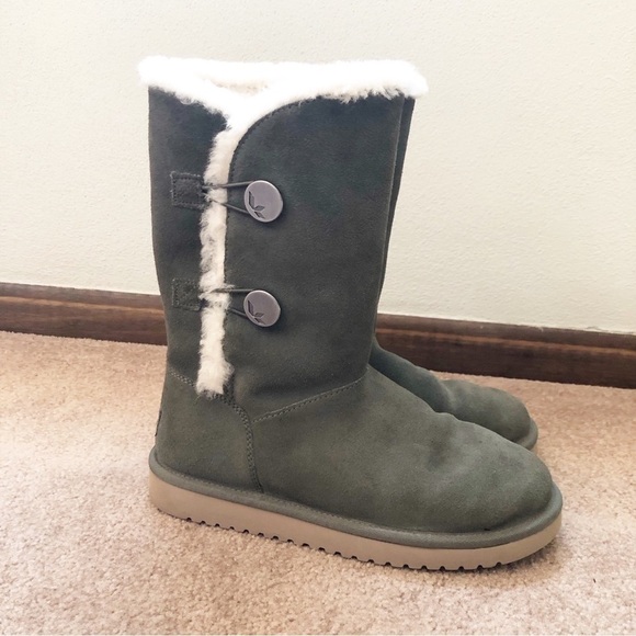 Womens Koolaburra UGG Kinslei Tall Dusty Olive Suede Sherpa Boot Size 7 - Picture 1 of 12
